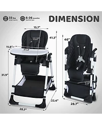 Kinder King Baby Convertible High Chair with Adjustable Height, Double Tray and Compact Fold,