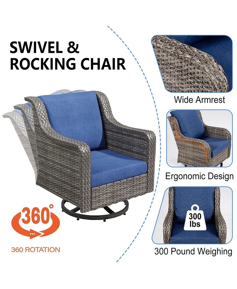 Asagikoiai 3-Piece Outdoor Swivel Chairs Set, Pe Rattan Rocking Bistro Set with Table for Garden
