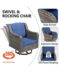 Asagikoiai 3-Piece Outdoor Swivel Chairs Set, Pe Rattan Rocking Bistro Set with Table for Garden