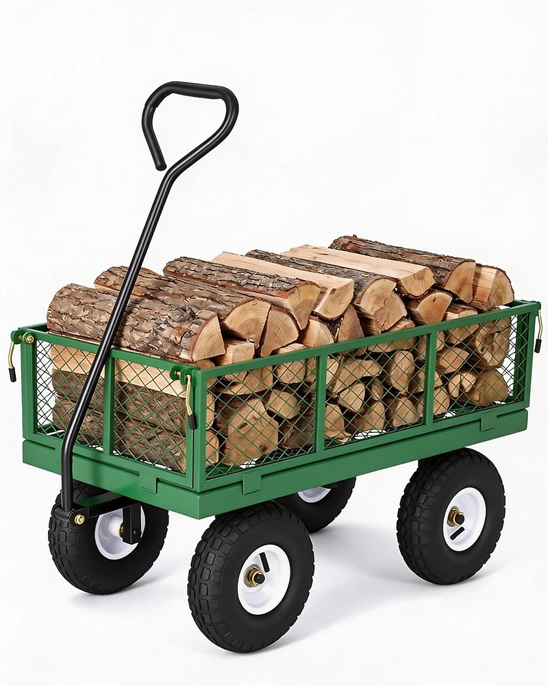 gaomon 400 lbs Heavy Duty Steel Garden Cart with Removable Mesh Sides 10in All-Terrain Pneumatic Tires Utility Wagon with 180 Rotating