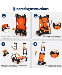 gaomon Folding Hand Truck with 330 Lb Capacity - 2-in-1 Dolly and Flatbed Cart Retractable Handle Rubber Wheels and Foldable Basket