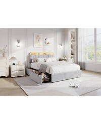 gaomon Bed Frame with Storage Headboard, Kids 2 Drawers, Velvet Upholstered Platform Lights, No Box Spring Needed
