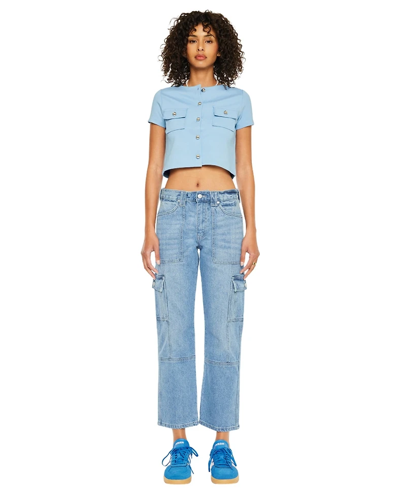 KanCan Women's Aaliyah High Rise Slim Straight Cargo Pants