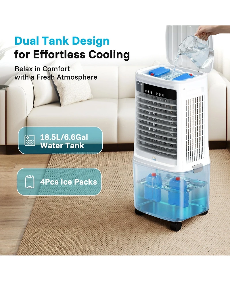 Etust Portable Evaporative Air Cooler with 19L Water Tank, 3-Speed Swamp Cooler for Dry Climates, Space-Saving Floor Fan for Home,