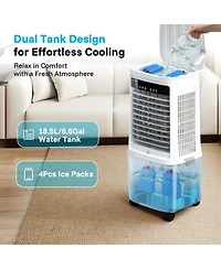 Etust Portable Evaporative Air Cooler with 19L Water Tank, 3-Speed Swamp Cooler for Dry Climates, Space-Saving Floor Fan for Home,