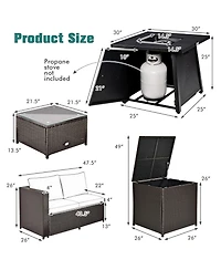 Gymax 5PCS Outdoor Patio Furniture Set w/ 50000 Btu Propane Fire Pit Table Cushions