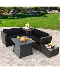 Gymax 5PCS Outdoor Patio Furniture Set w/ 50000 Btu Propane Fire Pit Table Cushions