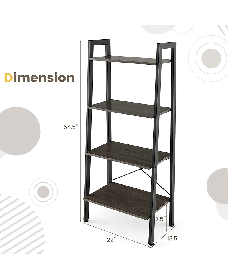 Gymax 4-Tier Ladder Shelf Ladder Bookcase Bookshelf Display Rack Plant Stand