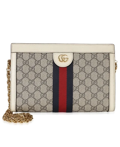 Pre-Owned Gucci Cream Gg Supreme Web Ophidia Gg Small Shoulder Bag