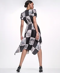 Karl Lagerfeld Paris Women's Scarf-Print Handkerchief-Hem Midi Dress