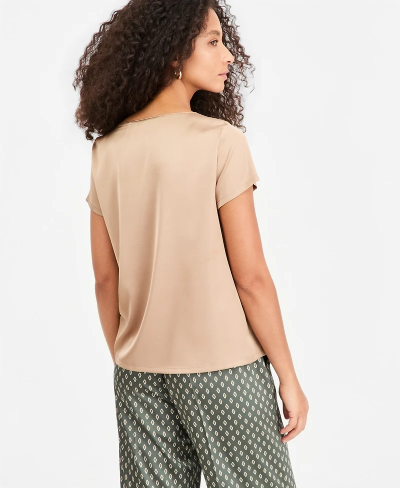 Emme Marella Women's Emmpanteon Boat Neck Satin Lightweight-Stretch Blouse