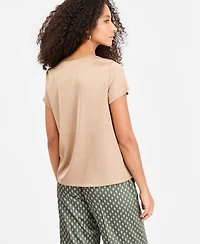 Emme Marella Women's Emmpanteon Boat Neck Satin Lightweight-Stretch Blouse