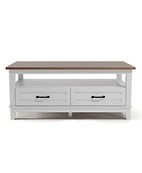 homfan Farmhouse Coffee Table With Drawers, 47.2" Center Table Rustic Coffee Tables Living Room Table, With Open Shelf and 6 Support Legs