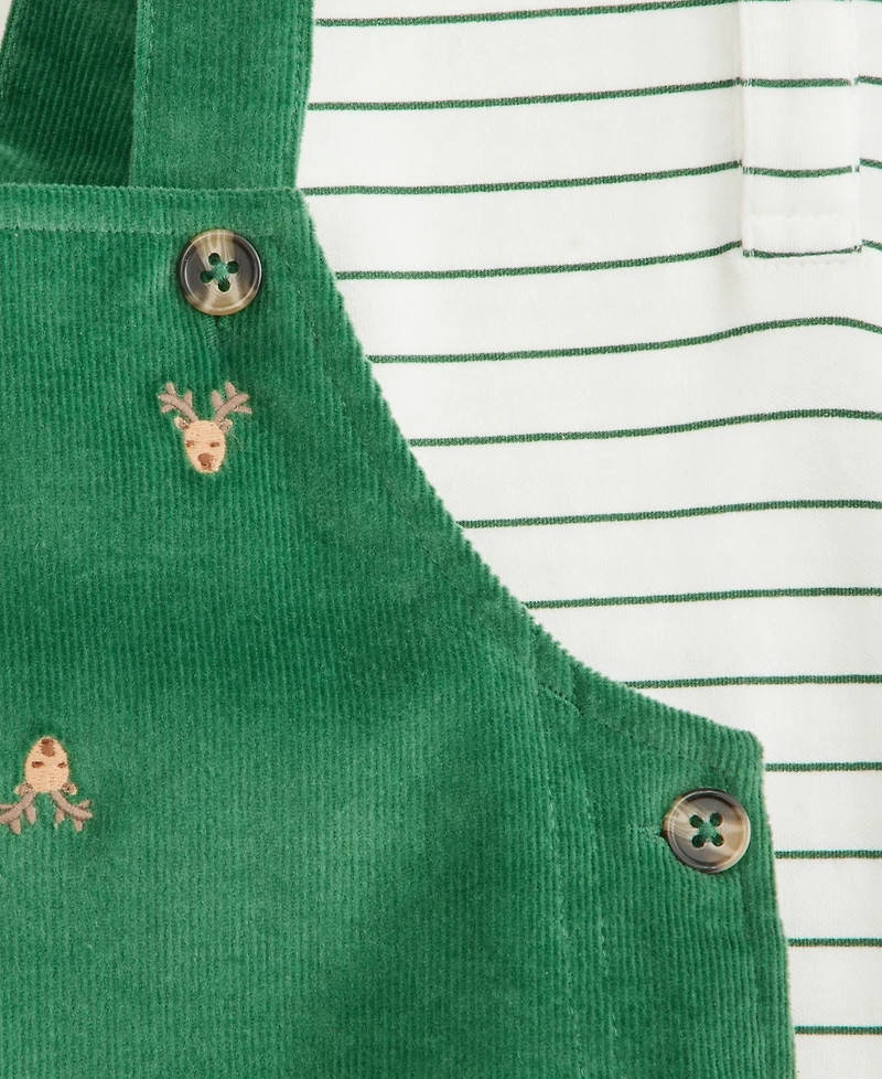 First Impressions Baby Boys' 3M-24M Striped Bodysuit & Reindeer print Corduroy Overalls, 2-Piece Set, Macy's Exclusive