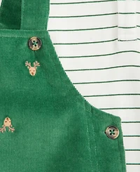First Impressions Baby Boys' 3M-24M Striped Bodysuit & Reindeer print Corduroy Overalls, 2-Piece Set, Macy's Exclusive