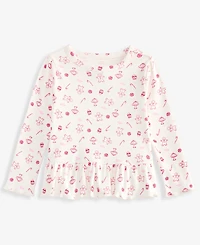 First Impressions Baby Girls' 3M-24M Mix & Match Long-Sleeve Little-Treats-Print Peplum Ribbed Top, Macy's Exclusive