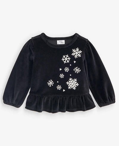 First Impressions Baby Girls' 3M-24M Mix & Match Long-Sleeve Snowflakes Velour Peplum Top, Macy's Exclusive