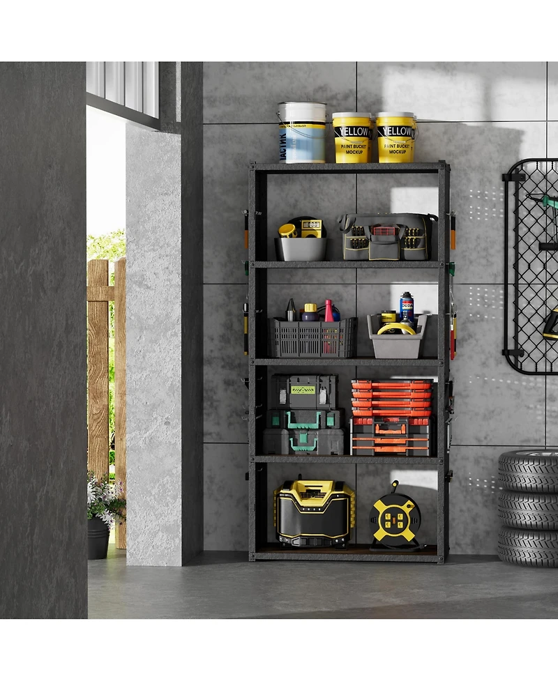 5-Shelf Heavy-Duty Adjustable Garage Storage Shelving with Side Pegboards
