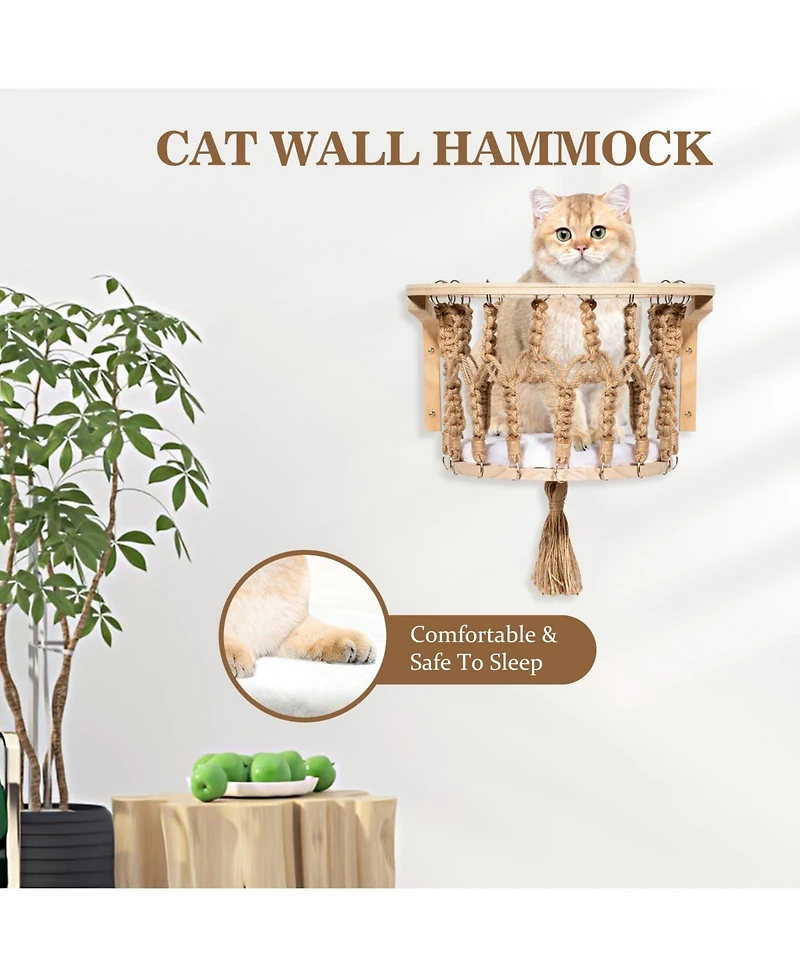Aronkl Cat Wall Shelves Perches Hammock Bridge Tree Scratcher Step Wooden Climbing System Indoor Large Cats Kittens
