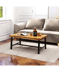 Gymax Acacia Wood Coffee Table Indoor Outdoor Rectangle Center Table with Thickened Top