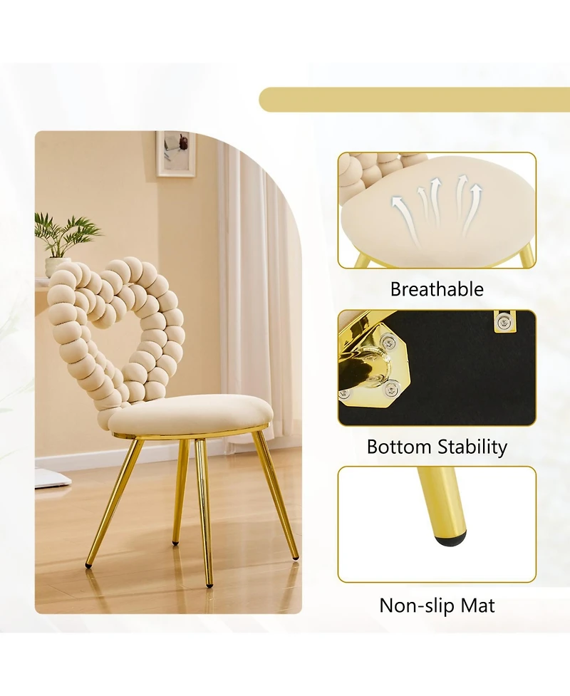 Rainsken Velvet Dining Chairs Set of 2, with Bubble Back, Upholstered Accent Metal Legs, for Room, Living Bedroom