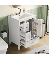 Sillysis Bathroom Vanity with Sink,Freestanding Storage Cabinet, Soft Close Drawers and Door, Solid Wood Legs