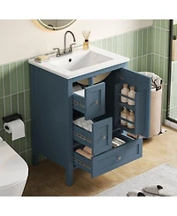 Sillysis Bathroom Vanity with Sink,Freestanding Storage Cabinet, Soft Close Drawers and Door, Solid Wood Legs