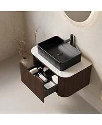 Sillysis Wall Mounted Bathroom Vanity with Ceramic Sink,Plywood Cabinet, Soft Close Drawer