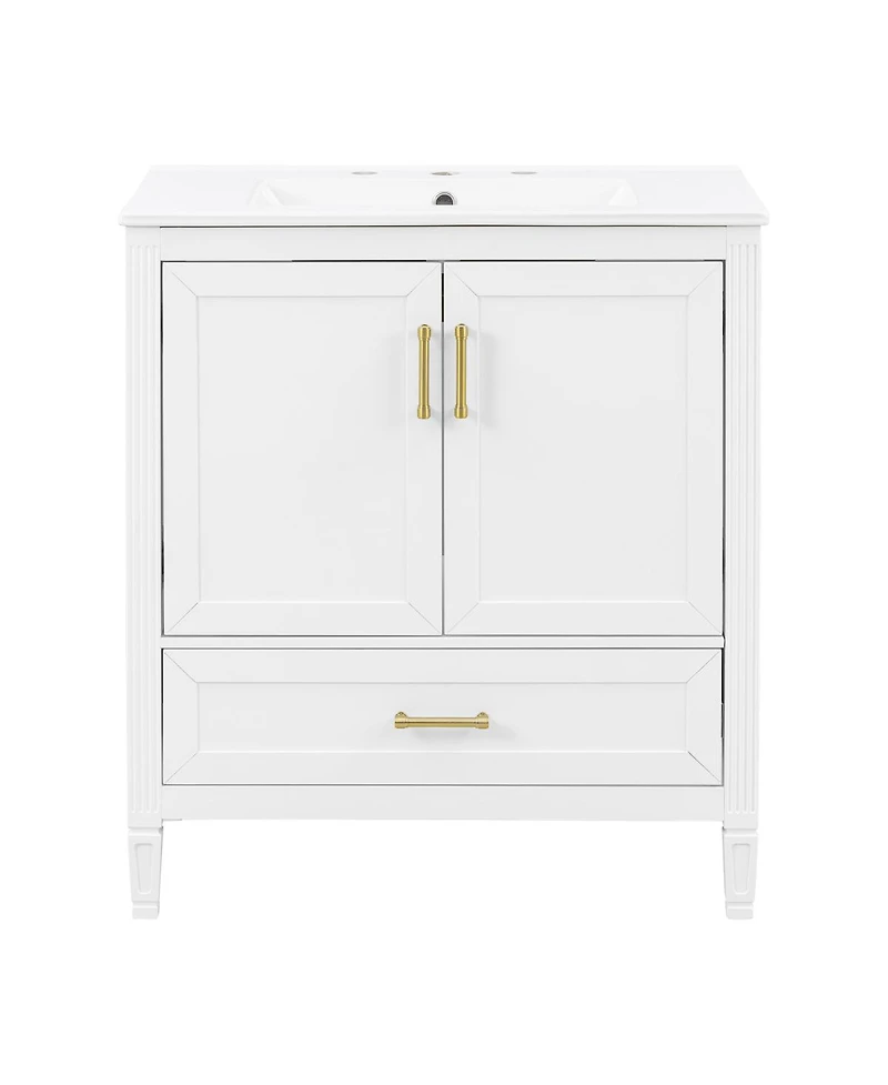 Sillysis Bathroom Vanity with Ceramic Sink, Soft Close Drawer, Solid Wood Legs, Freestanding Modern Cabinet