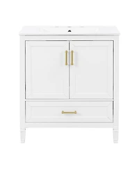 Sillysis Bathroom Vanity with Ceramic Sink, Soft Close Drawer, Solid Wood Legs, Freestanding Modern Cabinet