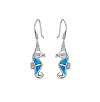 Bling Jewelry Created Opal Dangle Seahorse Earrings Fish Wire Sterling Silver