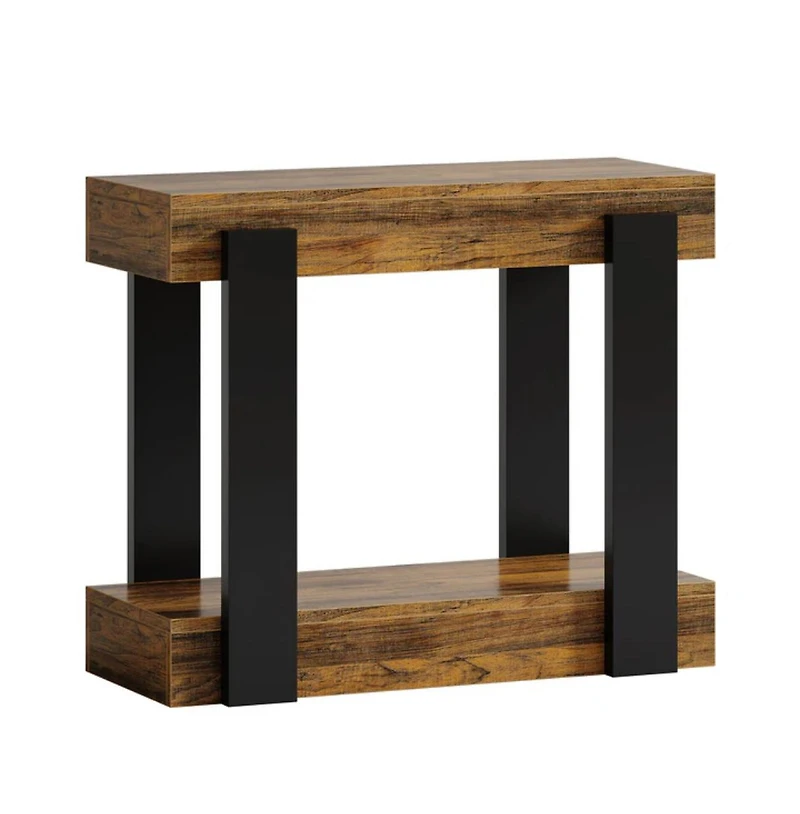 Slickblue Farmhouse Side Table with Open Storage Shelf and Rustic Design