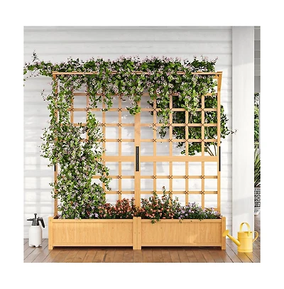 Aoxun 72" Cedar Planter and Trellis Combo C Freestanding Garden Tower