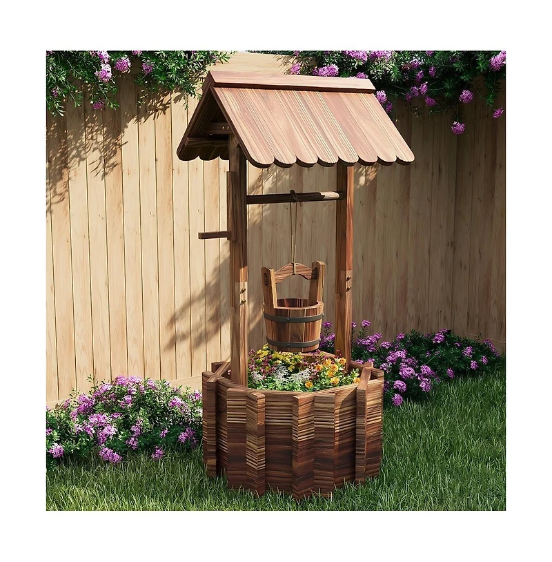 Aoxun 22-Inch Cedar Wood Flower Pot in with Carbonized Finish, Rustic Garden Decor
