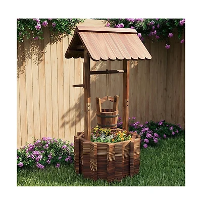 Aoxun 22-Inch Cedar Wood Flower Pot in with Carbonized Finish, Rustic Garden Decor