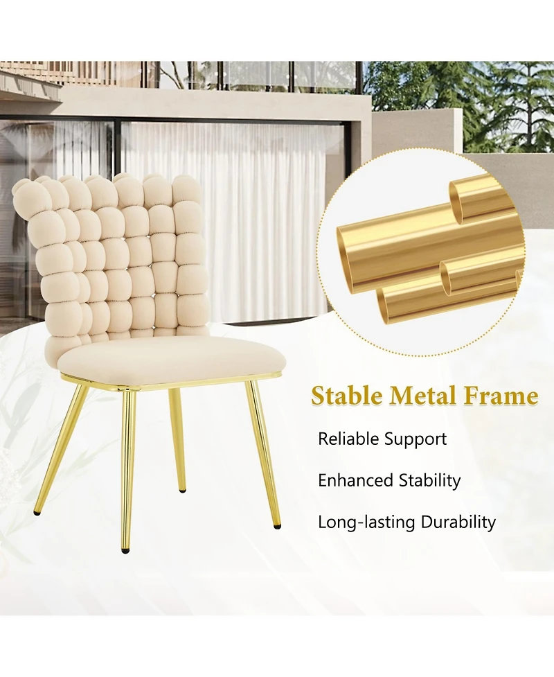 Rainsken Velvet Dining Chairs Set of 2, Bubble Tufted Accent Chair, with Metal Legs, for Room, Living Bedroom