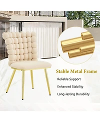 Rainsken Velvet Dining Chairs Set of 2, Bubble Tufted Accent Chair, with Metal Legs, for Room, Living Bedroom