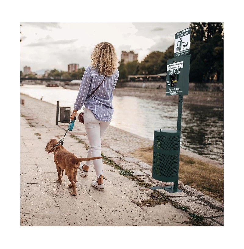 Emma+Oliver Kirk Locking Dog Waste Bag Dispenser With Glow In The Dark Sign, Hand Sanitizer Bottle And Rain Guard