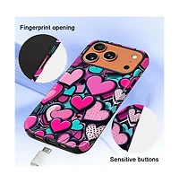 Gonez Case for iPhone 17 Pro Max, 2-in-1 Dual-Layer Shockproof Protection, Cute Heart Print Glossy