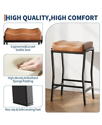 gaomon Counter Height Bar Stools Set of 1, Barstools with Thick Padded Seat, Metal Frame and Footrest, Faux Leather Saddle Stools for Kitchen