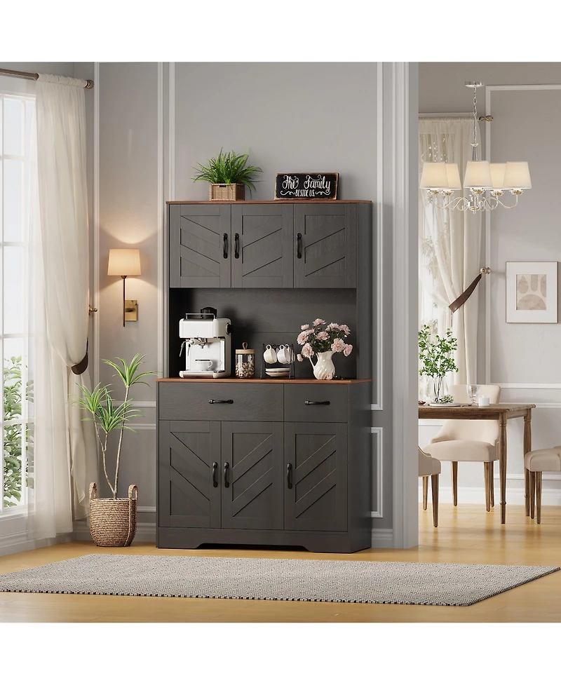 gaomon Sideboard Cabinet with 2 Drawers and 6 Doors, Chevron Design, Storage Buffet for Dining or Living Room