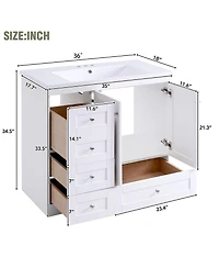 Busdays 36 Inch Shaker Style Free Standing Bathroom Vanity Cabinet with Sink 4 Soft Close Drawers and 2 Soft Close Doors