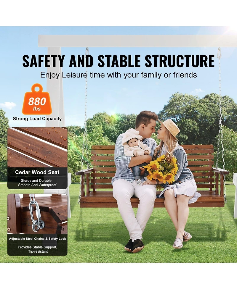 Cozito Wooden Porch Swing with Cup Holders, Steel Chains and Cedar Wood Seat