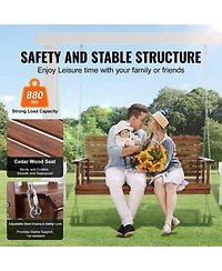 Cozito Wooden Porch Swing with Cup Holders, Steel Chains and Cedar Wood Seat