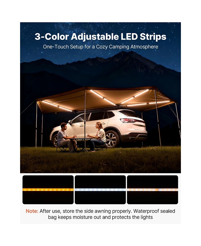 Cozito 270 Degree Vehicle Awning with Built-in Led Lights, 117 square feet