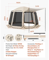 Cozito Screen House Tent, 12 x 11 ft 10-12 Person Pop Up Canopy with Awning