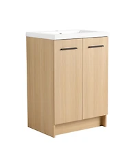 Busdays 24 Inch Freestanding Bathroom Vanity with Resin Ready to Assemble with Black and Brushed Aluminum Handles