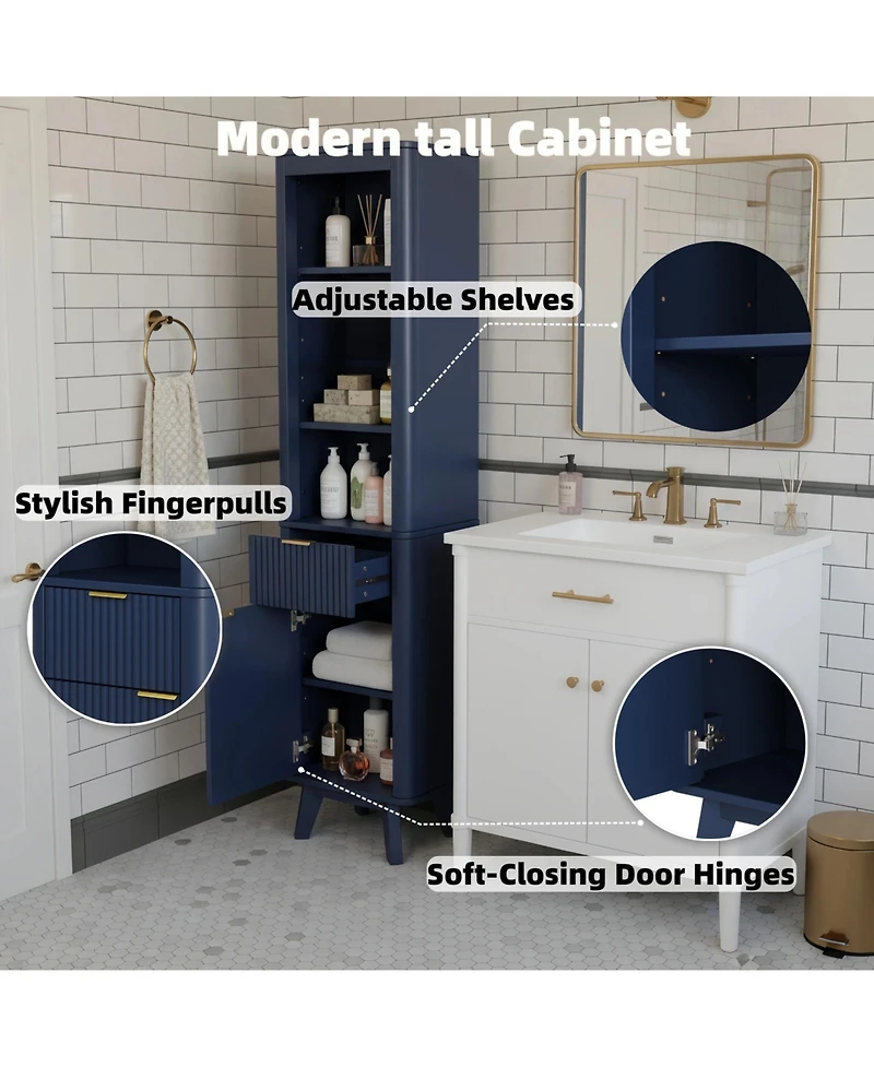 Phying 68" H Tall Bathroom Storage Cabinet with Adjustable Shelves and One Drawer and Door, Storage Cabinet for Bathroom, Living Room