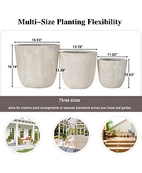 Asagikoiai3-Piece Mgo Outdoor Planter Set with Drainage, Crackle Stone Pots for Garden and Patio