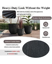 Asagikoiai3-Piece Mgo Outdoor Planter Set with Drainage, Crackle Stone Pots for Garden and Patio